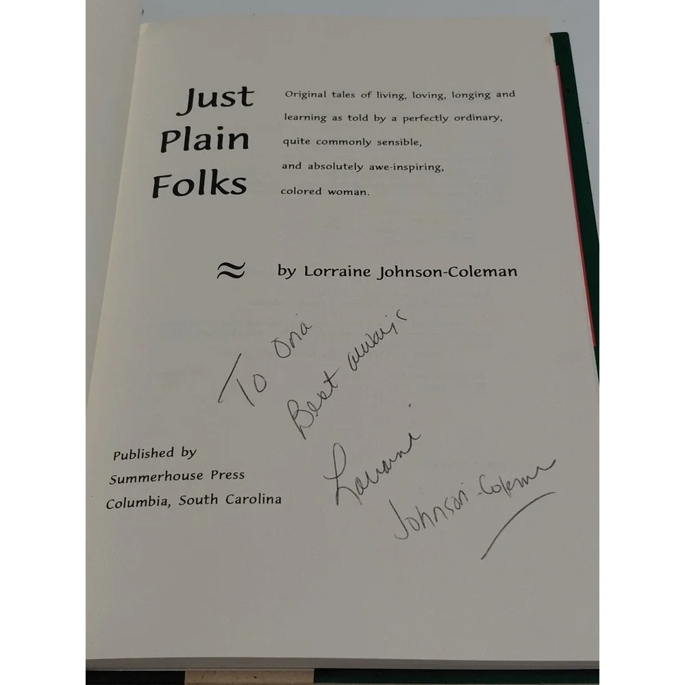 Just Plain Folks Lorraine Johnson Coleman SIGNED First Edition 1997 Hardcover